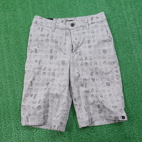 QUIKSILVER GREY CARTOON FACES FLAT FRONT SHORTS SIZE 26 - Picture 1 of 8